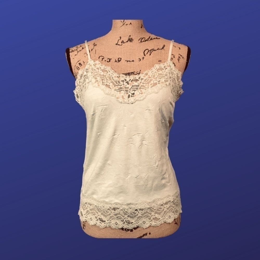 LAPIS Crinkle ClothCamisole, Lace/Sequin Trim, CELERY GREEN, Women’s Size L, EUC